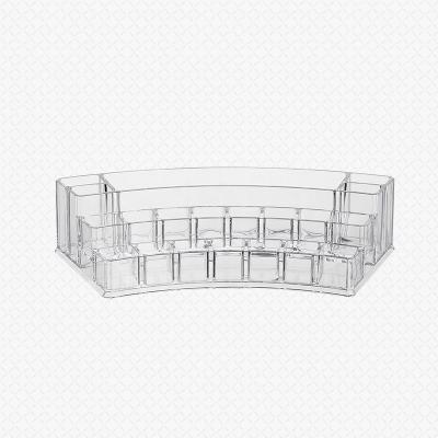 China Transparent Acrylic Cosmetic Divider Holder Lipstick Organizer Wholesales Clear Stocked Makeup Display Case for sale