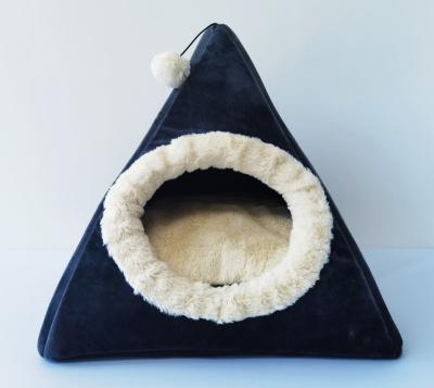 China GOPUPPER Breathable Velvet Pet Triangular Bed, Cat Sleep House with A/B Cushion, Cat Play and Daybed for sale