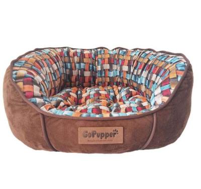 China Sustainable Check Suede Fabric Pet Bed With Comfortable Sleep Bed for sale