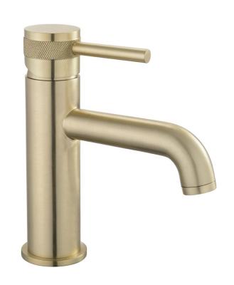 China Metered Faucets Brushed Brass Plated 1 Hole Bathroom Basin Faucet For Hot And Cold Water Taps Single Handle Luxury Design for sale