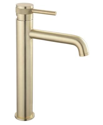 China Metered Faucets Single Handle Sink Brushed Brass Plated BIG Long Single Hole Sink Faucets For Hot And Cold Water Mixer for sale