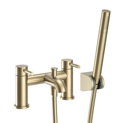 China Without Sliding Bar Brushed Brass Plated Bathroom Faucet Filter Mixer Wash Deck Mounted Bath Shower Mixer Tap Hot Cold Water for sale