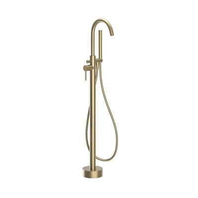 China Without Slide Bar Free Standing Bathroom Faucet For Hot And Cold Water Luxury Brushed Brass Plated Chic Design Easy To Install for sale