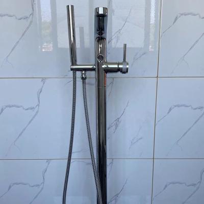 China Without Slide Bar Chrome Plated Floor Mounted Faucet With Shower Set Wall Mounted Faucets Freestanding Bath Shower Mixer for sale