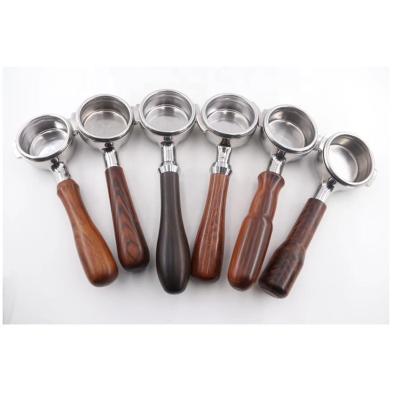 China Bottomless Wooden Handle Portafilter Coffee Espresso Bare Handle Viable For Bartender for sale