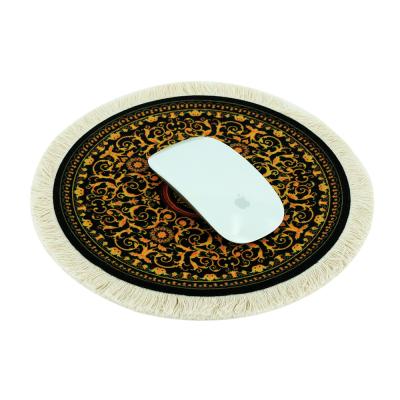 China Wholesale Eco-friendly Oriental Natural Rubber Cover / Mat Base Fringed Edge Design Round Mouse Pad Coaster for sale