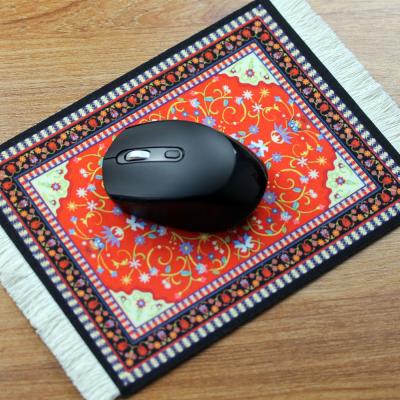 China Retro Eco-friendly Persian Style Mini Woven Rug Mat Mousepad Pattern Cup Mouse Pad With Fring Home Office Table Decor Craft for sale