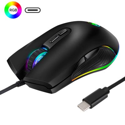 China High Sensitivity USB Wired Type-C Optical Mouse RGB Glowing 3200 DPI Colorful For Gamer for sale