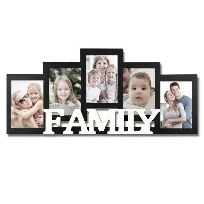 China Stocked Black Wooden MDF Family Collage Photo Frame Set Word Family Photo Frame Black And White Picture Frame For Home for sale