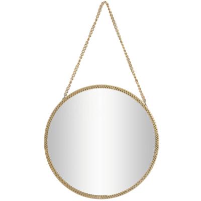 China Country Glass Decoration Hanging Round Mirror Wall Decor With Gold Chain For Bedroom Bathroom for sale