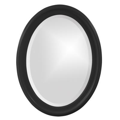 China Easy Clean Oval Black Wall Hanging Mounted Decorative Mirror For Bathroom Wooden Floating Vanity Mirror for sale