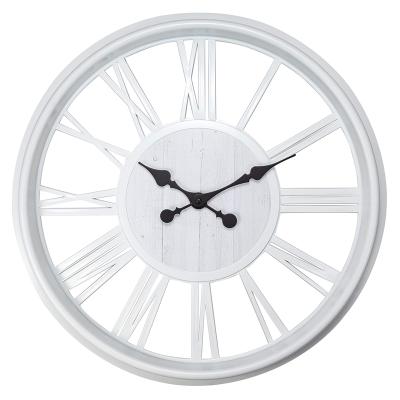 China Simple Industrial Style Antique White Mechanism Wall Hanging Metal Decorative Clock for sale