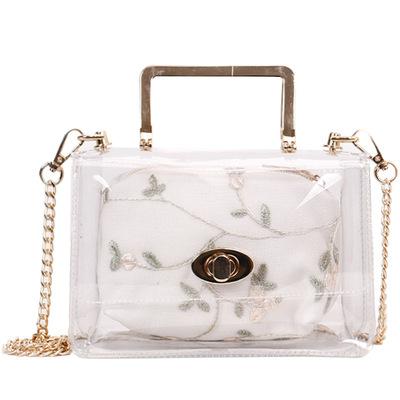 China Fashion Ladies Handbag Set New Women Jelly Bags Transparent 2021 2pcs Lace Embroidery Shoulder Bags for sale