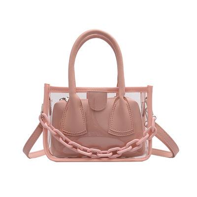 China Fashion Fashion Transparent PVC Women Handbag Thick Chain 2 Pcs Set Mini Shoulder Bags Candy Color Jelly Bags 2021 for sale