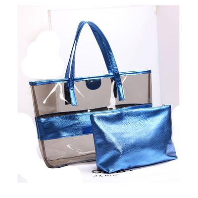 China Fashion Custom 2pcs Brand Set PVC Oversized Handbags Tote Beach Bag Female Shopping Large Capacity Jelly Bags 2021 for sale