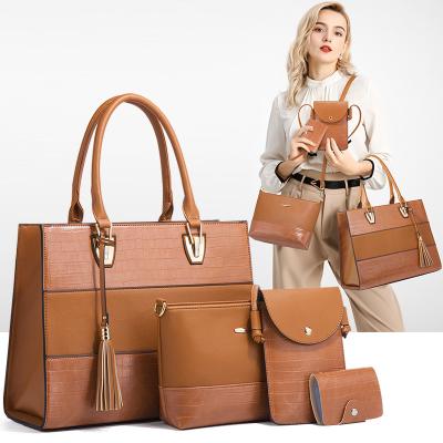 China Fashion 2021 wholesale ladies fashion woman handbag set 4 in 1 tote bag with cell phone bag and purses for sale