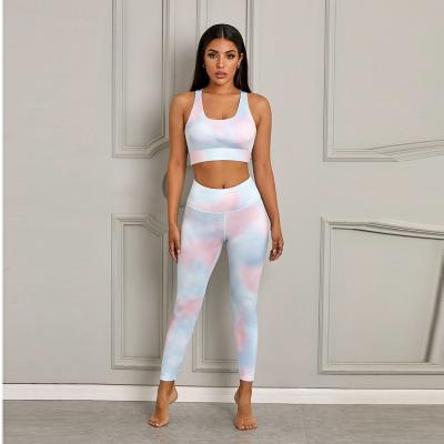 China I968 Breathable 2021 New Arrive Wholesale Fashion Tie Dye Sports Bra Pant Active Set Sports Women Yoga Wear Set for sale