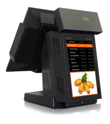 China 15 inch POS machine with Linux and Winsystems 5 wire resistive touch screen 2G DDR3 32G SSD for sale