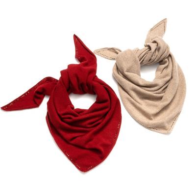 China 2021 Fashion Soft Smooth Cashmere Triangle Feeling Women Warm Winter Knitted Pure Cashmere Scarf Luxury Soft With Shinning Stones 02081003 6 Colors for sale