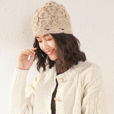 China breathable & Factory new arrival waterproof hand made rose knitting high quality cashmere knitted beanie hats for women for sale