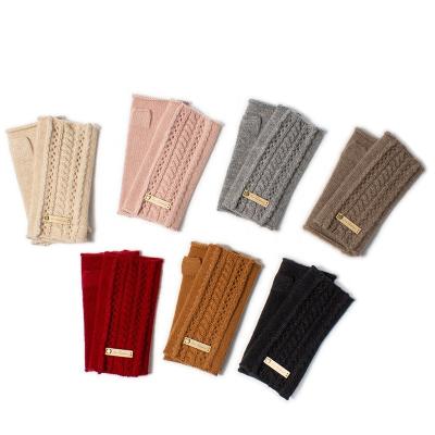 China Soft 2021 New Collection Mongolia Cashmere Premium Cable Knitted Fingerless Gloves Cashmere for sale