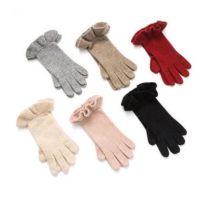 China Gently 2021 Women Classic Winter Cashmere Good Quality Thick Warm 100% Gloves With Cute Hemming for sale