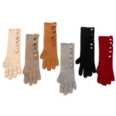 China Soft top grade cashmere winter fashion gloves women long cashmere glove with small buttons for sale