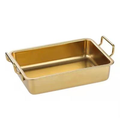 China New Sustainable Creative Dim Sum Plate With Handle French Fries Plate Gold Square Snack Plate for sale