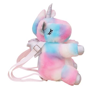 China No Unicorn Dyed Knotting Cute Fashionable Kids Faux Fur Backpack Horse Doll Cartoon Backpack For School for sale