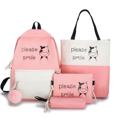 China Cute Lady BSCI Factory Fashion Girls Backpacks Student Schoolbags Canvas Four Pcs Set Bags For Young Girls for sale