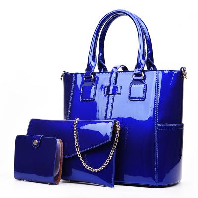 China Lady 2018 3 Piece Shoulder Bags Women European Style Patent PU Leather Handbag Set FashionLadies for sale