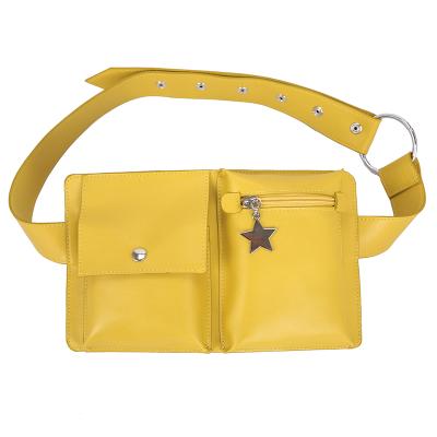 China Other Young Ladies Double Waist Pack Bags Mobile Phone Cards Waist Bag PU Pockets Yellow Leather Belt Bag Double for sale