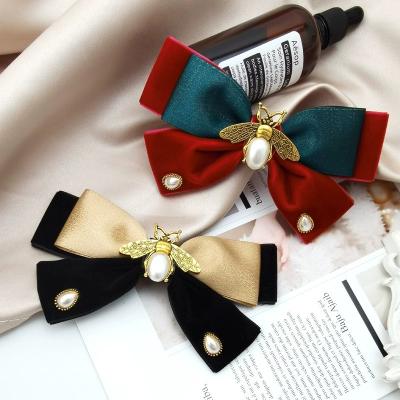 China French European and American faux stone simple side clip hair accessories elegant hairpin bee bow velvet style temperament hairpin new for sale