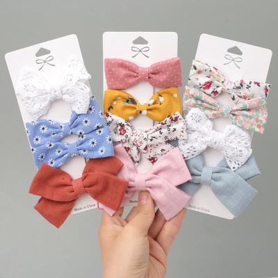 China Soft 4 Pieces/Set Cotton Hair Accessories and Small Floral Pure Color Bow Hairpins Canvas Children Suitable for Cute Girls Hairpi for sale