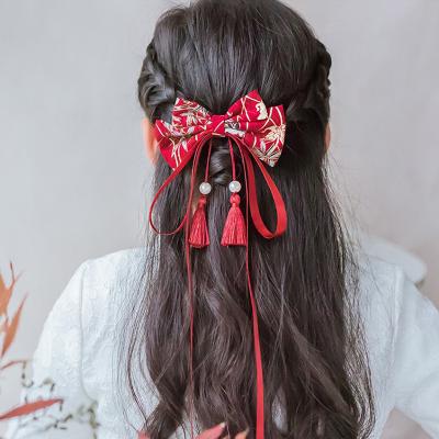 China Children's Red Hairpin Han Chinese Costume Headwear Girls Hair Accessories Environmentally Friendly Long Flame Tassel Hairpin Cute Western Style Baby for sale