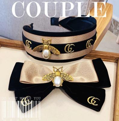 China European and American style Korean style cloth bow hair accessories gold velvet hair accessories headdress spring clip hair circle for sale