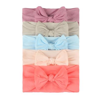 China Cute Princess Hair Accessories of Cute Creative Soft and Comfortable Nylon Wide Bow Baby Headband 5 Piece Set for sale