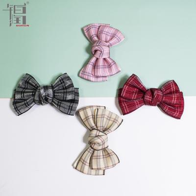 China DIY Campus Style Girl Plaid Hair Bows Girls Hair Accessories Soft Satin Bow for sale