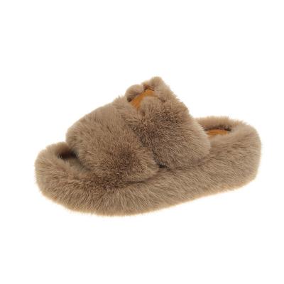 China Fashion Trend New Faux Fur Flip Flops Home Fuzzy Woman Slippers Fox Furry Raccoon Sandals Women Faux Fur Fluffy Slippers/Fuzzy Slipper for sale