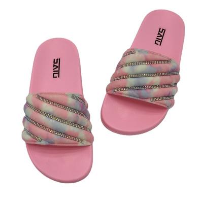 China New Design Breathable Women's Shoes Diamond Slippers Printed Foam With Crystal Slide Show Elegant Pink Servo Outdoor Ladies Slippers for sale