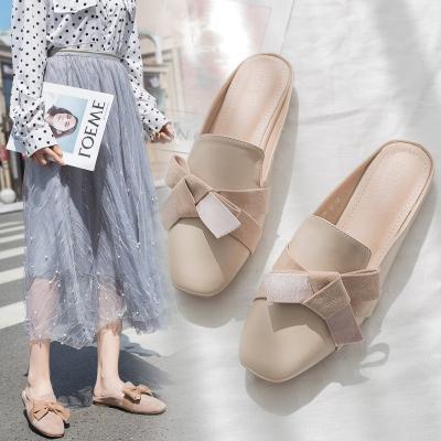 China New half shoe f136 leather slipper women leather slippers summer round voluminous hot sale leather slippers for sale