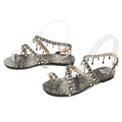 China New Fashion Lightweight Women's Snake Shoes Bead Sandals Toes Snakeskin Sandals Women Sandals Non-slip Beach Toes for sale