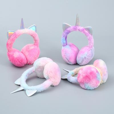 China Keep Warm Veijer Rainbow Ear Furry Fleece Earmuff Spleen Outdoor Princess Cartoon Unicorn Earmuffs for sale