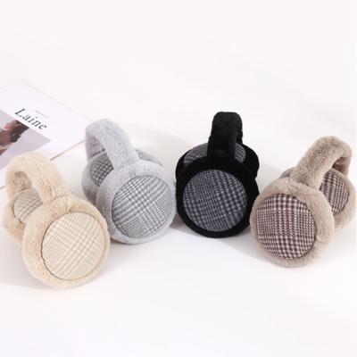 China Keep Warm Veijer Foldable Classics Adult Checked Winter Earmuffs Sheepskin To Protect Warm Ear Muffs for sale