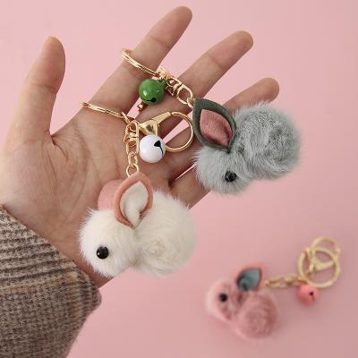 China Hot Selling Golden Car Key Chain Cute Fluffy Fur Charms Decoration Veijer Cartoon Rabbit Shape With Bell for sale