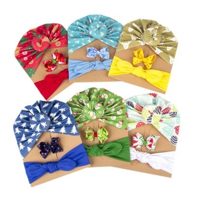 China Mini Baby Hair Decoration Veijer Christmas Festival Pattern Baby India Turban Hair Band Hair Clips Accessories Sets for sale