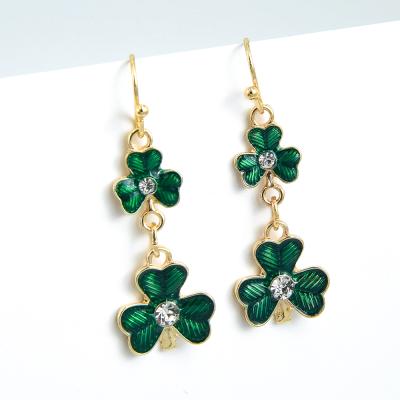 China Green Clover Diamond Gold Plated Four Leaf St Patrick's Day Drop Earrings 2020 New Gold Factory Hook Girls Fashion Trendy Women for sale