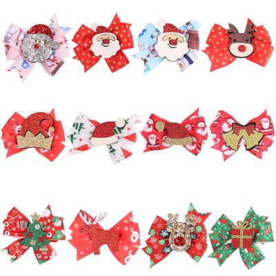 China New Christmas Hair Decoration Ribbon Big Bow Hair Clips For Kids Hair Accessories for sale