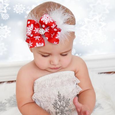 China New Christmas Hair Decoration Girls Big Bow Baby Red Cute Diamond Feather Headband Fashion Flower Headbands for sale