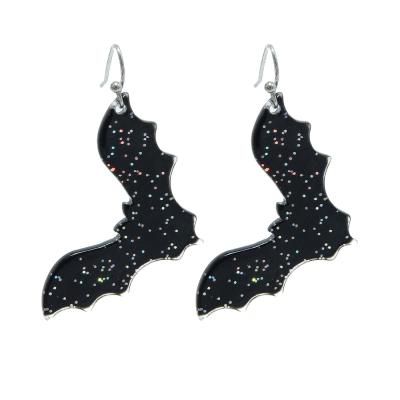 China Wholesale Trendy Fashion Jewelry Halloween Black Bat Shaped Acrylic Bling Drop Earrings for sale